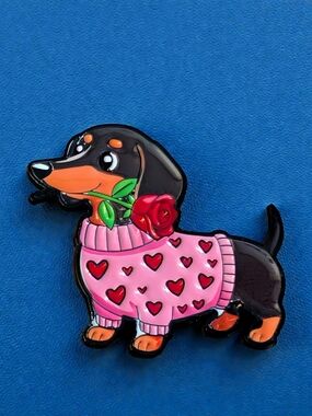 Pink Heart Sweater Dachshund Dog Pin - Cute Pet Accessory